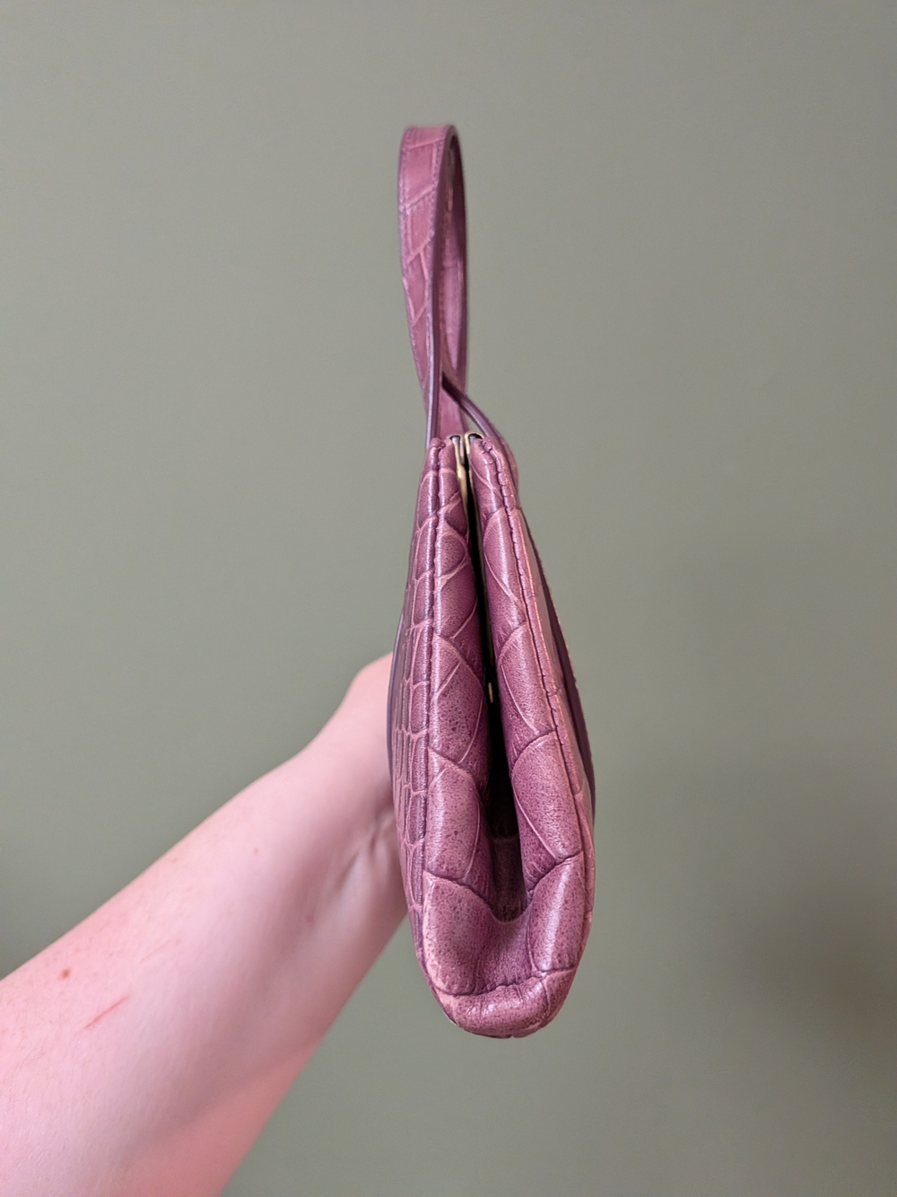Club Monaco Croc-Embossed Purple Top-Handle Kisslock Mini Bag - Picture 5 of 12